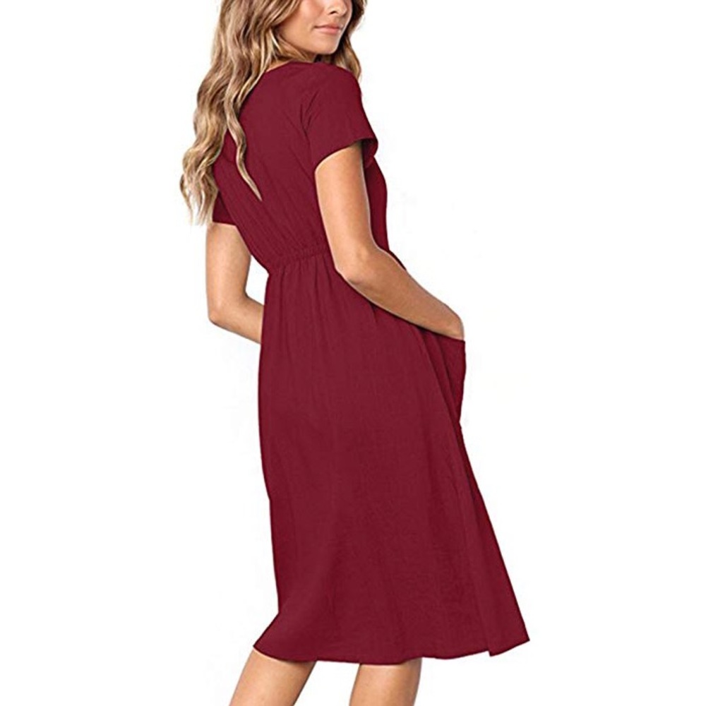 Soho Red High Waisted Midi Dress With Pockets - Picture 3 of 6